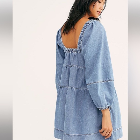 Free People “Lou Jean Babydoll Dress” square neck oversized Medium - Picture 2 of 9